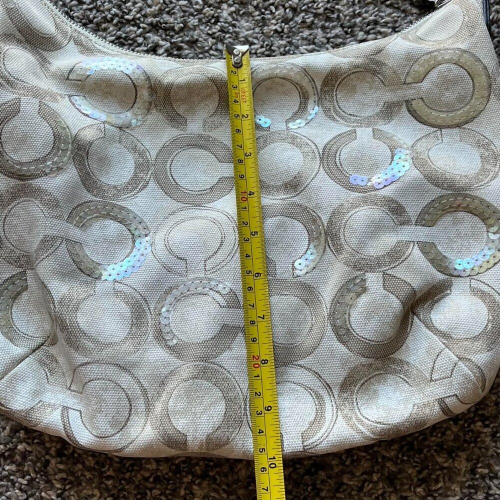 Vintage Coach Kristin Signature Canvas Khaki Cream Optic Art Sequin Hobo Bag - Picture 8 of 8